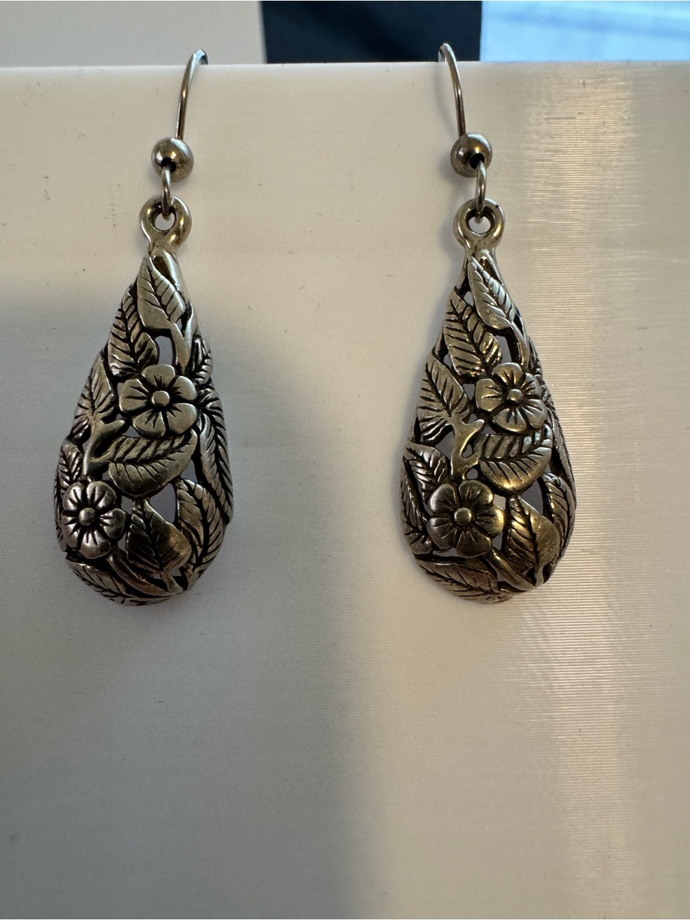 Floral Teardrop Silver Earrings - Elegant Women's Jewelry